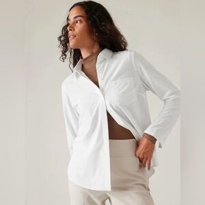 Athleta White Everlasting Top Long Sleeve Button Up Business Travel L